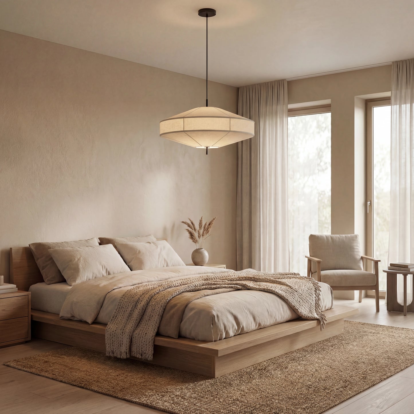 Hanglamp Oslo Off-white Linnenlook- Japandi Design