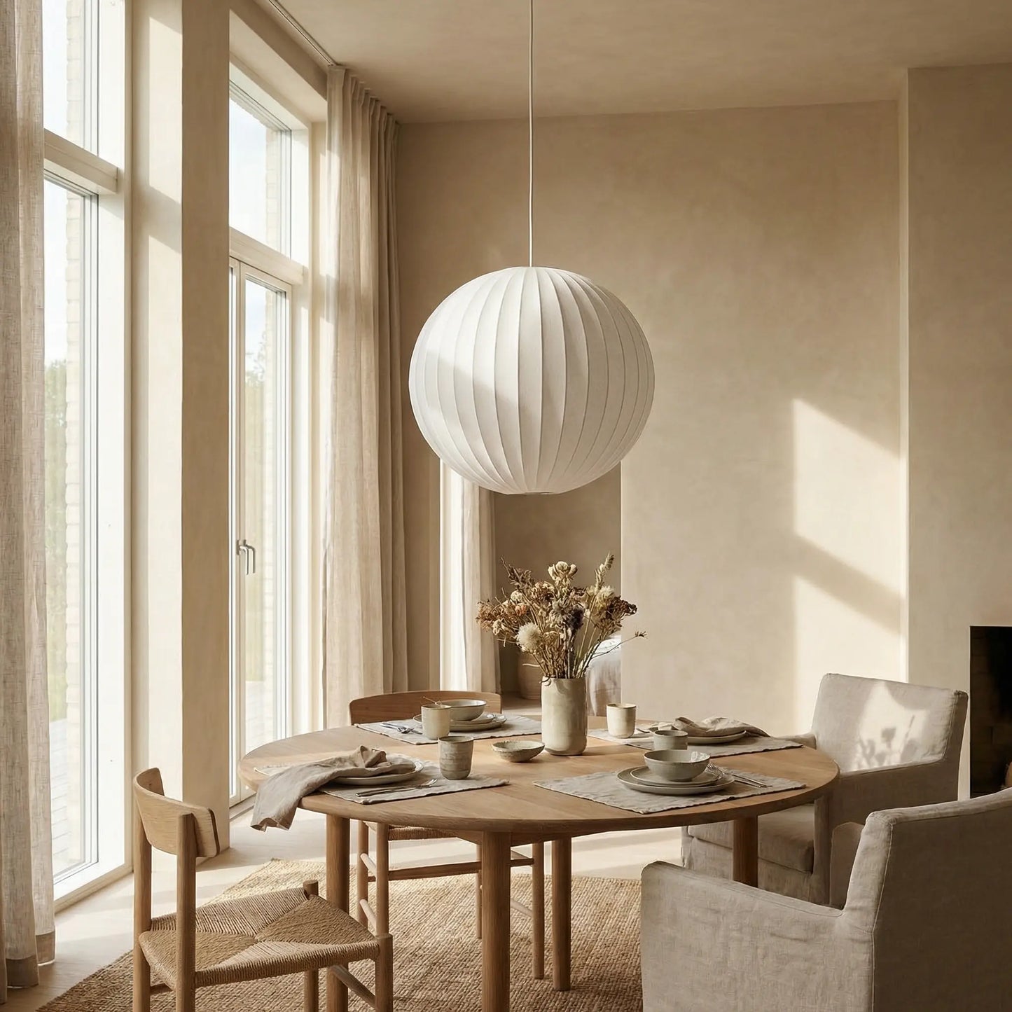 Witte Ronde Bol Hanglamp Vardo – Japandi Design