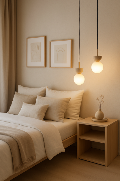 Bolvormige Travertin Hanglamp Lyngdal - Japandi Design